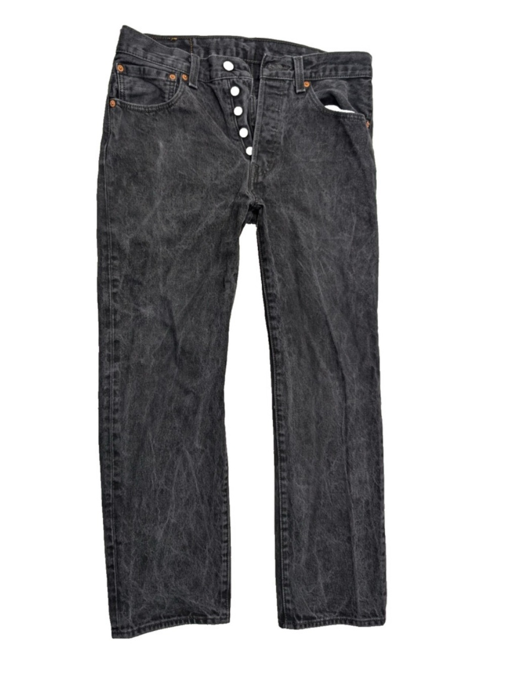 Levis 501 Jeans Men's 32x30 Black Garment Dyed Stone Wash Faded Button Fly